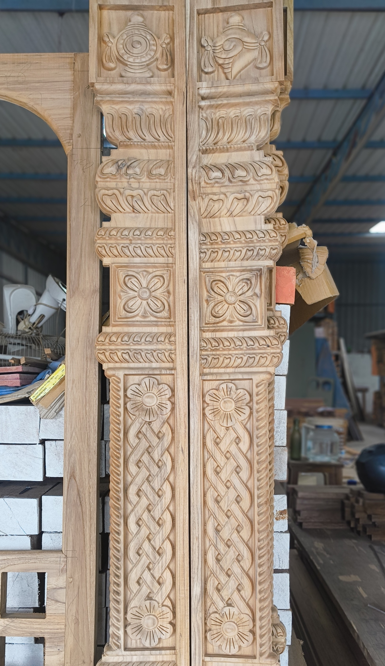 CNC carved wooden prabhavali for pooja room, Sri Umiya Timber Bangalore
